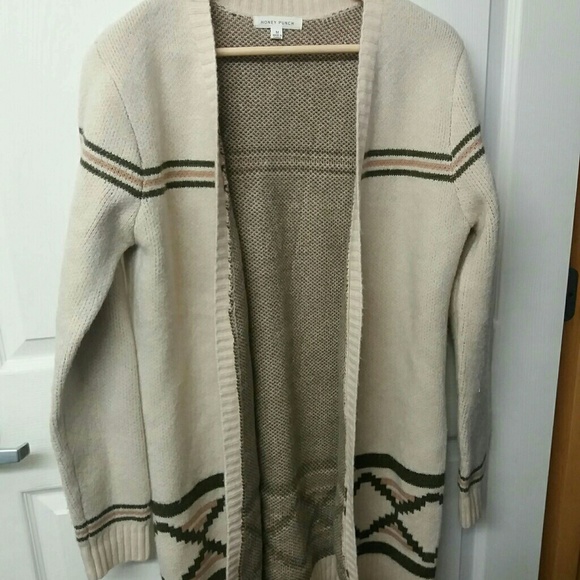 Honey Punch Sweaters - Hunny punch duster cardigan sweater cream w print